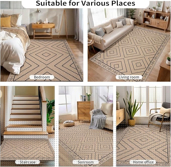 Tangsoo Easy Jute Rug 2x6 Washable Runner Rug for Hallways,Neutral Geometric Ultra Thin Indoor Carpet Runner Farmhouse Long Rnner Mat for Kitchen Entryway Laundry