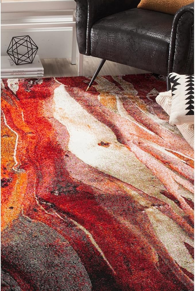 SAFAVIEH Glacier Collection Area Rug - 10' Square, Red & Green, Modern Abstract Design, Non-Shedding & Easy Care, Ideal for High Traffic Areas in Living Room, Bedroom (GLA126Q)