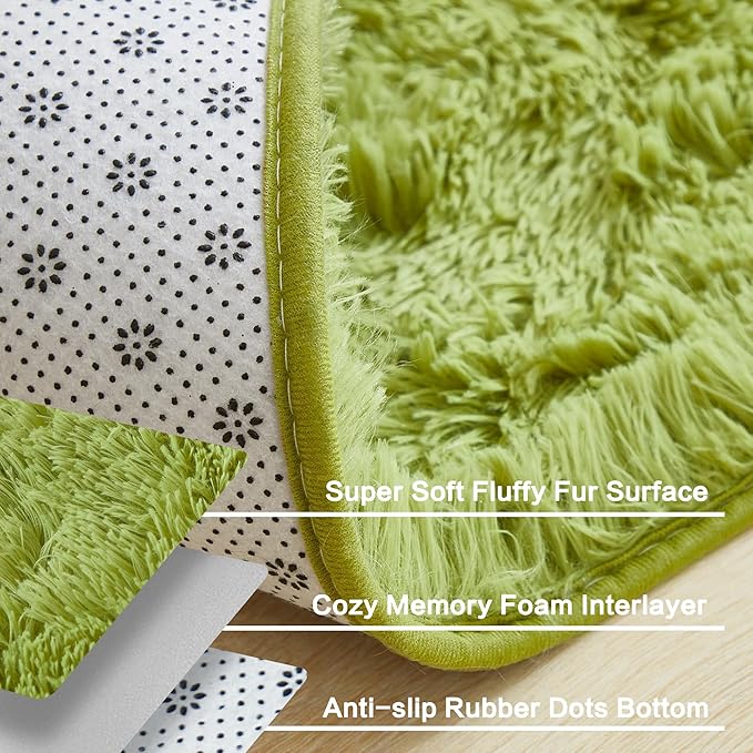 Andency Olive Green Soft Area Rugs for Living Room Bedroom, 3x5 Non-Slip Fluffy Shag Carpet, Indoor Floor Fuzzy Shaggy Living Room Plush Rug for Kids Dorm Nursery Home Decor Aesthetic