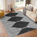 HelloTree Area Rug for Living Room 6x9 Washable Geometric Moroccan Rug Stripe Farmhouse Bohemian Minimalistic Non Slip Non Shedding Ultra Thin Soft Rug for Bedroom Office DiningRoom Nursery-Black