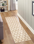 Rugs.com Lattice Collection Rug – 13 Ft Runner Beige and Light Brown Medium-Pile Rug Perfect for Hallways, Entryways