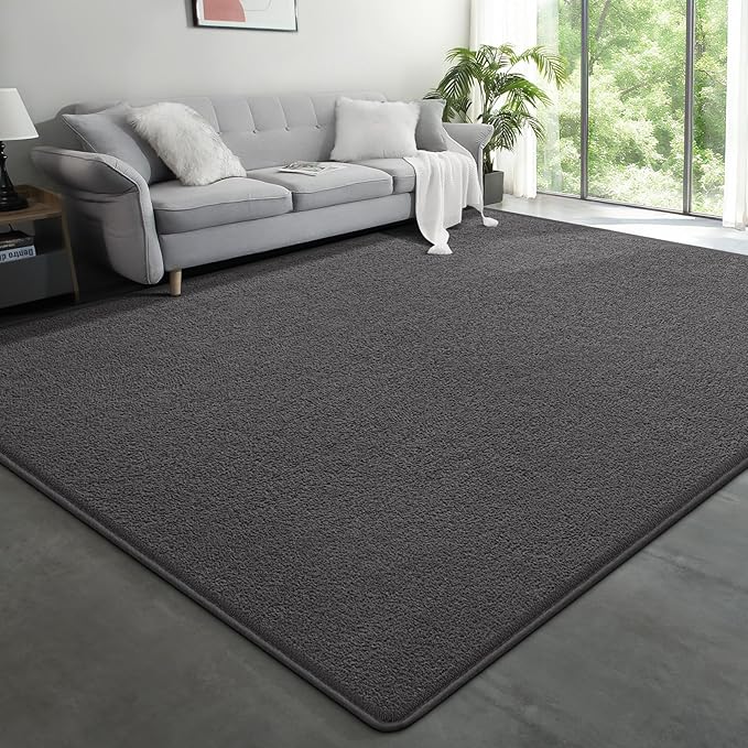 Large Modern Area Rugs for Living Room Bedroom, 7x10 Feet Dark Grey Ultra Soft Solid Thickened Memory Foam Indoor Minimalist Carpets, Non-Slip Comfy Rugs for Boys Girls Nursery Kids Room Home Décor