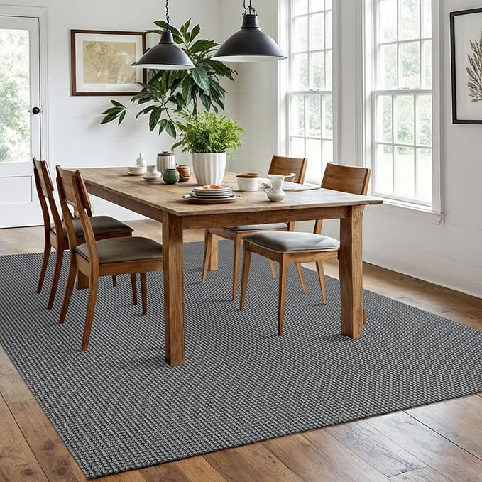 IOHOUZE Washable Area Rug 6x9 Non Slip Rubber Backed Rugs for Living Room, Dining Room Rugs Bedroom Rug, Woven Indoor Floor Carpet for Living Room Nursery Office, Dark Grey