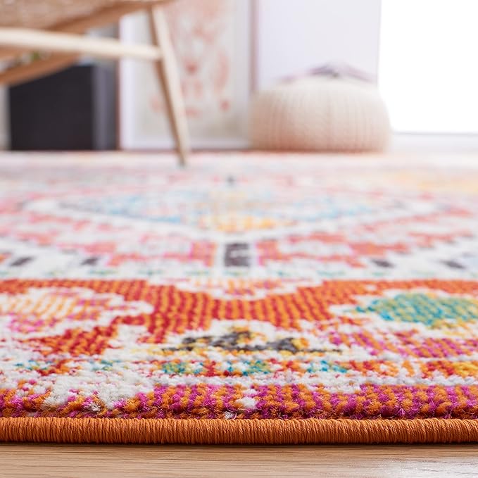 SAFAVIEH Madison Collection Area Rug - 5'3" x 7'6", Rust & Pink, Boho Diamond Distressed Design, Non-Shedding & Easy Care, Ideal for High Traffic Areas in Living Room, Bedroom (MAD418Q)