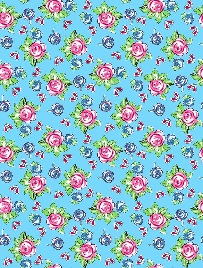 Vintage Floral Area Rug Pink Roses Blue Blooms on Sky Blue Background Romantic Cottage Core Carpet for Living Room Bedroom Dining Room Kitchen Home Office Washable Non Slip Thin Mat 8x12