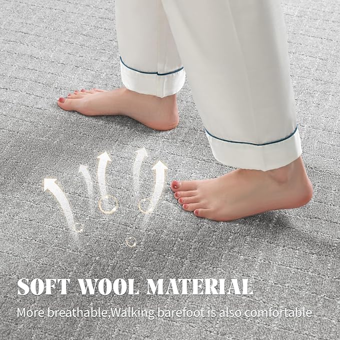Shilucheng Wool Rug 4.7x7 Non-Slip, Blend 80% Wool and 20% Cotton Rugs for Living Room, Bedroom, Dinning Room, Soft Durable Cotton Backing Modern Area Rug (Gray/White)