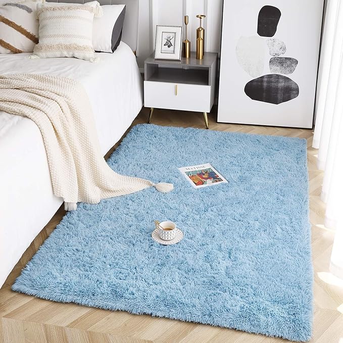 Beglad Fluffy Large Area Rugs 6x9 Feet, Modern Minimalist Style Shag Fuzzy Rugs, Non-Slip Indoor Carpet Soft Rugs for Kids Room, Bedroom & Living Room, Cobalt Blue