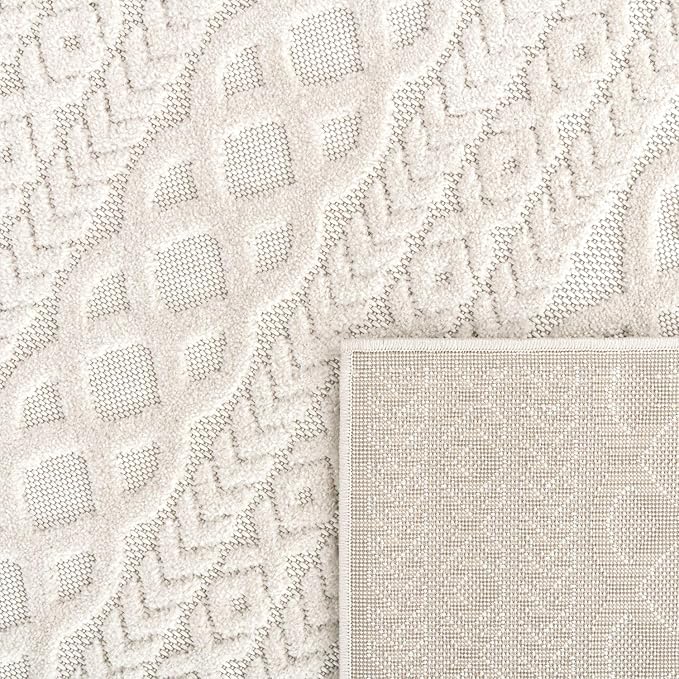 Paco Home Modern Area Rug with Carved Geometric Pattern in Cream Ivory, Size: 6'7" x 9'6"