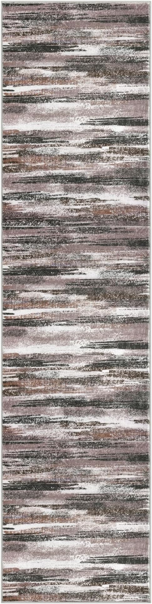 Modern Abstract Runner Rug 3x10, Dark Light Brown White Washable Kitchen Runner Non-Slip Soft Hallway Rug Runner Thin Print Faux Wool Carpet for Entryway Bedroom Laundry Room Indoor