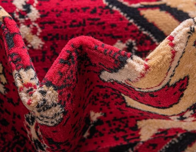 Unique Loom Taftan Collection Border Geometric Tribal Inspired Design Area Rug (9' 0 x 12' 0 Rectangular, Red/ Gold)