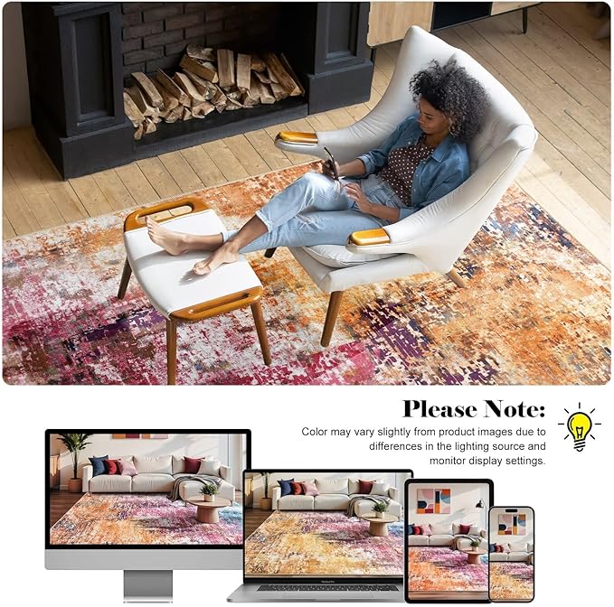 Washable Abstract Rug, 5x7 Modern Area Rugs with Non-Slip Rubber Backed for Living Room, Thin but Soft Contemporary Carpet Kitchen Bedroom Dining Room Decor, Galaxy