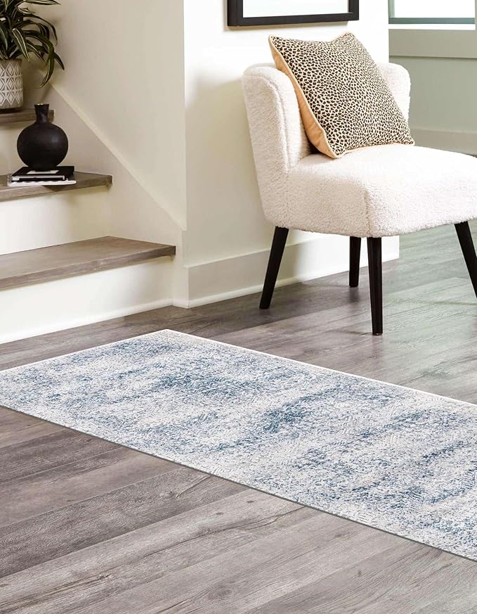 Unique Loom Finsbury Collection Area Rug - Sarah (2' x 8' Runner, Blue/ Ivory)