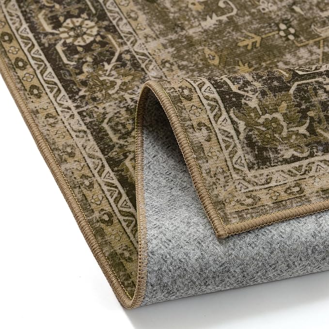 Hallway Runner Rug 2x6 Washable Brown Vintage Distressed Long Runner Oriental Soft Thin Indoor Carpet Non Slip Low Pile Throw Rug for Kitchen Bedroom Laundry Bedside Entryway