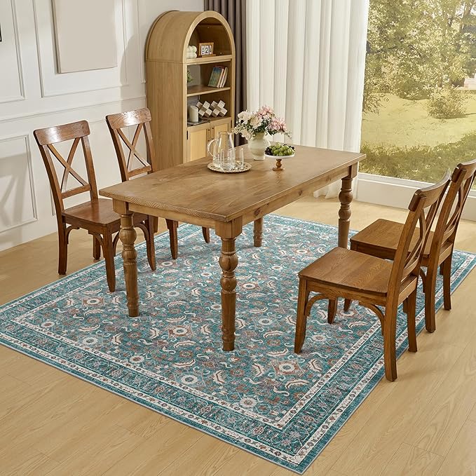 WITSHOCK Living Room Area Rugs 7x9: Soft Non-Slip Backing Washable Rugs Vintage Large Carpet for Bedroom Office Dining Room Kitchen Stain Resistant Home Decor Rug