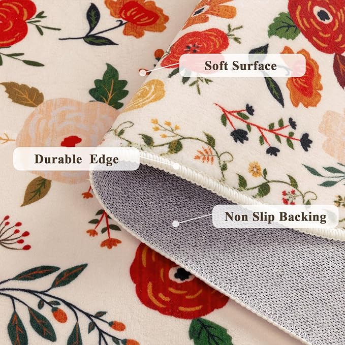 U'Artlines Runner Rug for Hallways & Kitchen - 2'6" x 10' Colorful Soft Non Slip Washable Boho Floral Floor Carpet for Entryway, Laundry Room, Bathroom - Beige