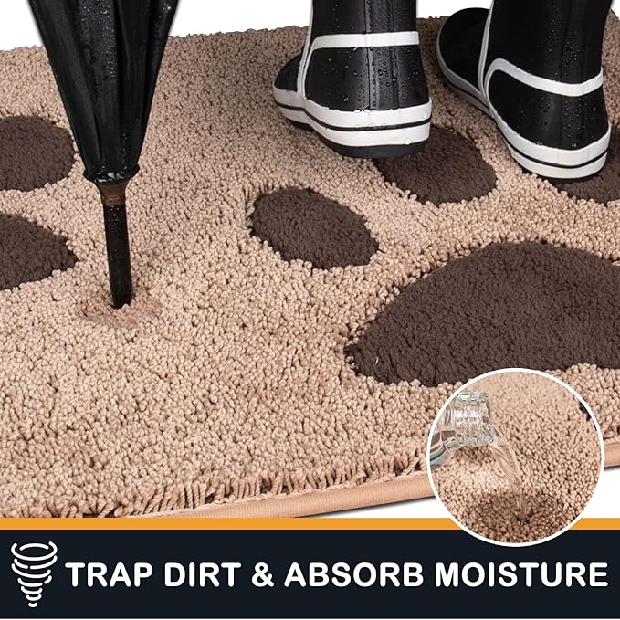 PURRUGS Dirt Trapping Door Mat 32" x 70", Non-Skid/Slip Machine Washable Microfiber Entryway Rug, Dog Doormat, Super Absorbent Welcome Mat for Muddy Wet Shoes and Paws, Beige