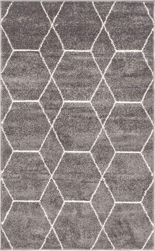 Unique Loom Trellis Frieze Collection Area Rug - Geometric (3' 3" x 5' 3", Dark Gray/ Ivory)