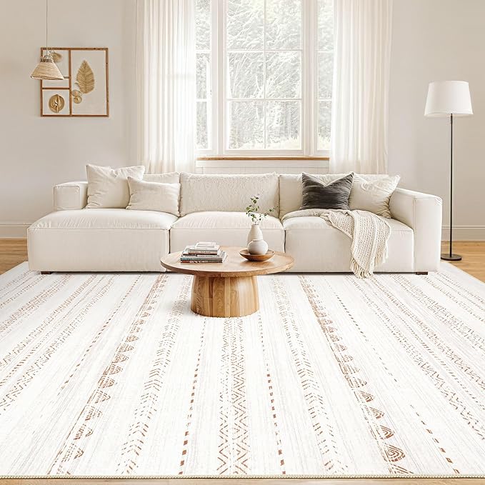 Nakagishi Area Rug Living Room Rugs: 5x7 Washable Boho Large Neutral Farmhouse Soft Moroccan Stain Resistant Indoor Carpet for Bedroom Nursery Kids Playroom Office Dining Room Home House Decor- Brown