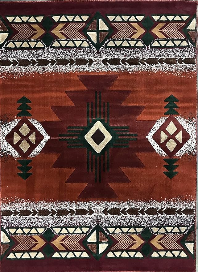 YHSF South West Native American Area Rug C318 - Easy Clean, Thick, Soft, Durable Native Tribal American Indian Inspired Rug for Bedroom/Living Room and More - Rust, 3 Feet 10 Inches x 5 Feet 2 Inches