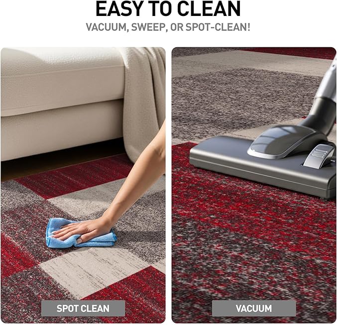 Modern Boxes Design Non-Slip (Non-Skid) Area Rug 20" X 30" Red