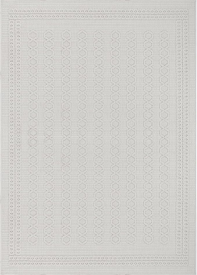 Micro Loop Indoor Rug White 9x12 Boho Geometric Neutral Area Rugs for Living Room Soft Luxury Modern Low and High Pile Durable Stain Resistant Non-Shedding Indoor Area Carpet 9 x 12