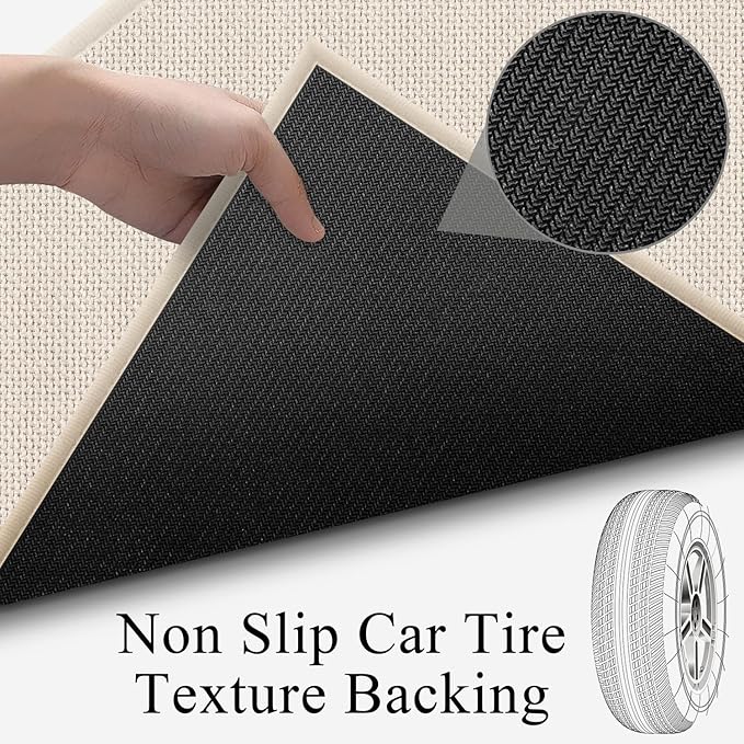 8FT Laundry Rug Runner Mat Non Slip, Rubber Backed Kitchen Sink Rug Carpet Mat, Absorbent Hall Floor Runner Rug, Beige