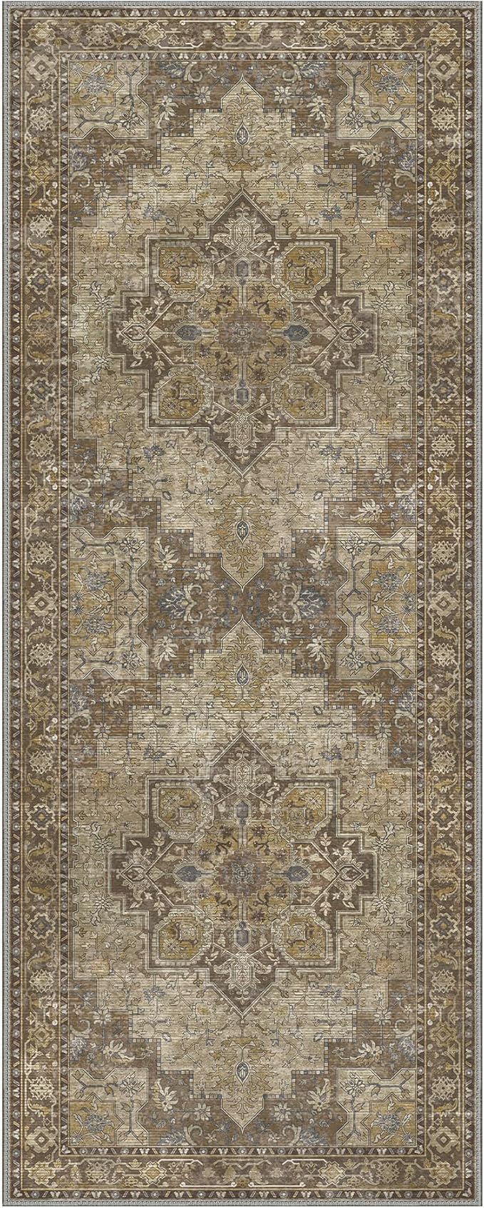 GENIMO 2x7 Runner Rugs for Hallway, Machine Washable Non Slip Vintage Rugs, Low Pile Lightweight Soft Print Rug for enrtyway, Corridor, Home Office, Kitchen, Rustic Brown