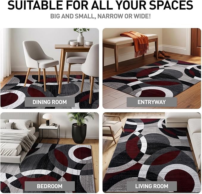 Rugshop Contemporary Abstract Circles Perfect for high Traffic Areas of Your Living Room,Bedroom,Basement,Kitchen Large Areas Open Spaces Area Rug 10' x 14' Red
