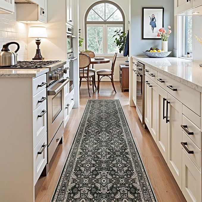 WITSHOCK Black Boho Washable 3x8 Kitchen Runner Rug,Vintage Neutral Hallway Rugs for Entryway,Soft Distressed Floor Mat for Bedroom,Entrance,Indoor Back Door(Black,3x8)