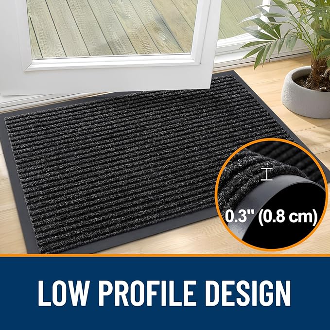 OLANLY Front Door Mat Indoor Outdoor Entrance, Waterproof Heavy Duty Doormat, Fade Resistant, Low Profile, Easy Clean Patio Porch Welcome Floor Mats for Entry, 47x17, Off-Black