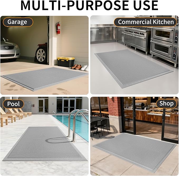 Front Door Mat 24''x71'', Drainage Heavy Duty Dirt Trapping Non-Slip Doormats, Outdoor Rubber Floor Mats, Restaurant Commercial Kitchen Industral Pool Entrance Bar Wet Area, Grey