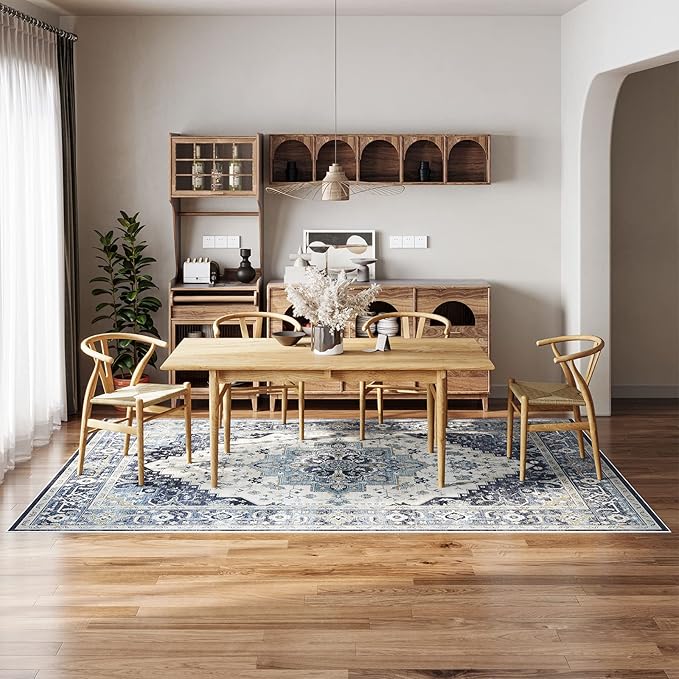 Dripex 9x12 Area Rugs - Stain Resistant Washable Rug Distressed Rugs for Living Room Dining Room Bedroom Anti-Slip Low-Pile and Soft Accent Rug Farmhouse Office Home Decor, Pet & Child Friendly