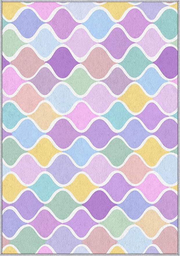Washable 5x6 Abstract Wave Rug Living Room, Modern Geometric Colorful Design Area Rugs for Bedroom, Abstract Wave Home Decor Carpet, Low Pile, Non Slip, Kids & Pet Friendly (N4167)