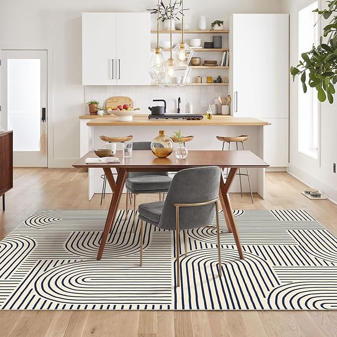 6x9 Area Rug for Living Room - Large Abstract Washable Rugs for Bedroom Non-Slip Indigo Dining Room Rug Rainbow Low-Pile Carpet Soft Modern Rug for Office Classroom Nursery Room