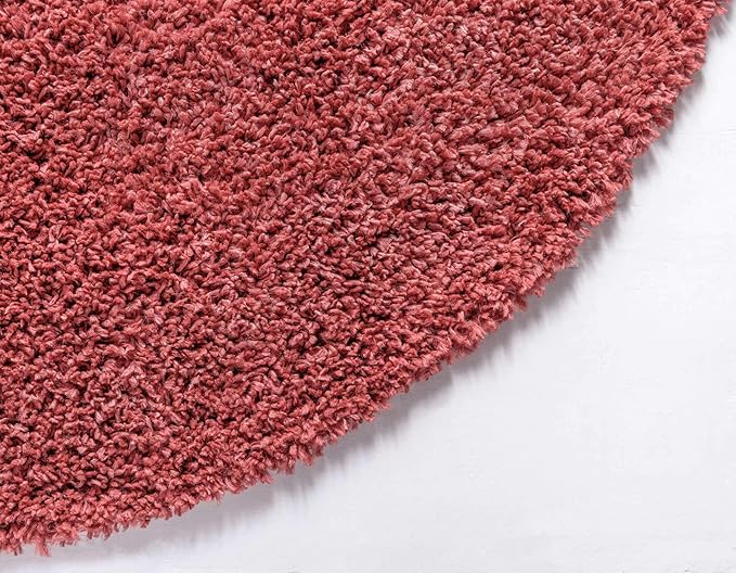 Unique Loom Davos Shag Collection Area Rug - Solid (4' 1" Round, Poppy)