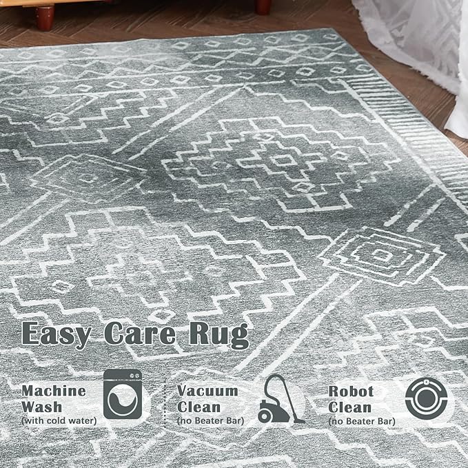 jinchan Moroccan Runner Rug 2x6 - Kitchen Machine Washable Runner Rug Modern Geometric Soft Low-Pile Lightweight Non-Slip Carpet for Entryway Hallway Laundry Room Bedroom Farmhouse (2x6ft,Dark Grey)