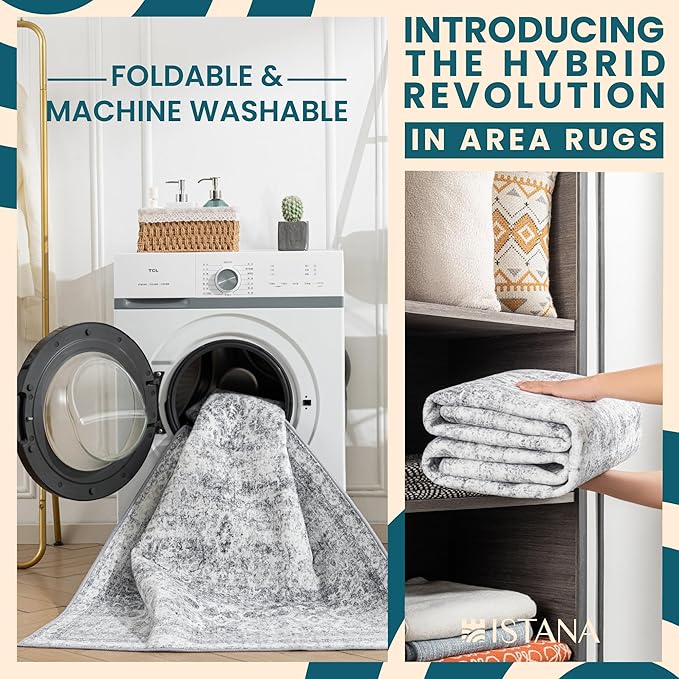 Istana 2x3 Area Rug - Light Grey Boho Rugs for Living Room 2x3 - Foldable Small Rugs for Bedroom - Stain Resistant Washable Rug Non Slip - Eco-Friendly Area Rugs Indoor