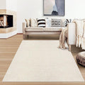 RUGSREAL Bedroom Area Rug 4x6 Modern Abstract Area Rug Stain Resistant Small Living Room Rug Contemporary Dining Room Rug Non-Slip Solid Rug Aesthetic Accent Floor Carpet for Kitchen Office, Cream