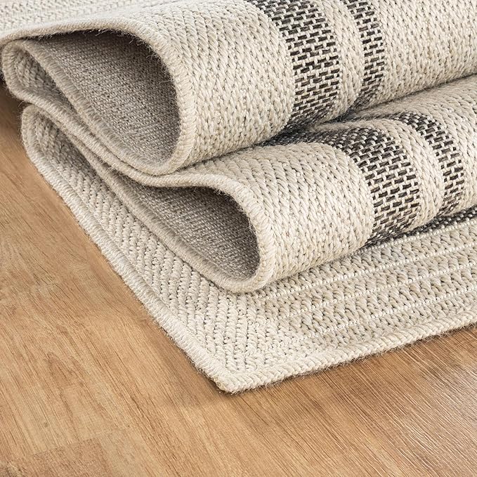 Beverly Rug Easy Jute Bordered Rug 5x7 Washable Durable Indoor Outdoor Area Rugs for Living Dining Room Patio Office Stain Resistant Non Shedding Casual Indoor Outside Carpet 5 x 7 Off-White