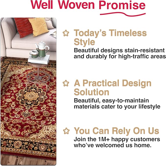 Well Woven Barclay Collection Medallion Kashan Red 5x7 (5'3" x 7'3") Area Rugs - Stain & Fade Resistant - Perfect Red Rug for Living Room, Bedroom, or Dining Room