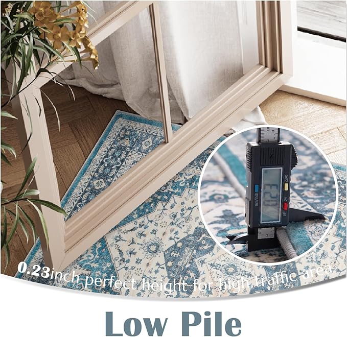 jinchan Runner Rug 2x5 Washable Kitchen Hallway Runner Soft Thin Vintage Low Pile Non Slip Distressed Carpet Floral Medallion Rug for Bathroom Bedroom Laundry Room Blue Multi