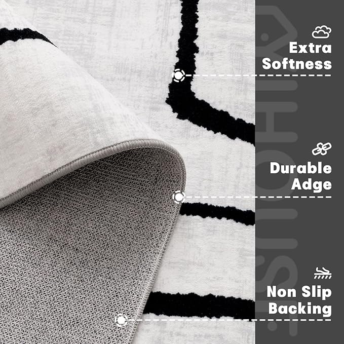YIHOUSE Abstract 6'x9' Black and White Rug- Washable Area Rug for Living Room Bedroom, Large Modern Non-Slip Ultra-Thin Rug Home Decor,Abstract,6x9ft