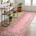 Lahome Boho Floral 2'6"x8 Pink Bathroom Runner Rugs Non Slip Washable,Soft Runners for Hallways,Indoor Carpet Runner with Rubber Backing for Entryway Kitchen Laundry(Pink,2'6"x8)