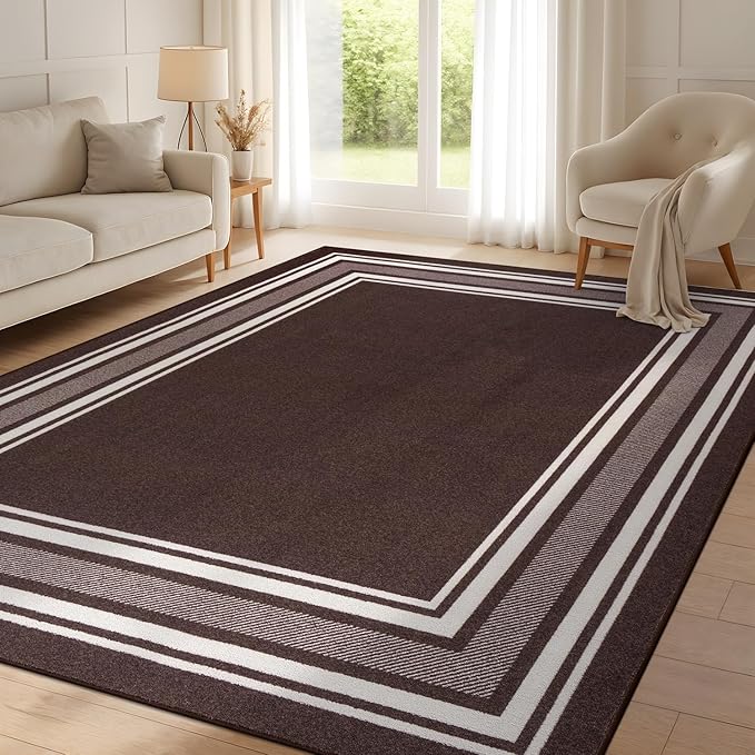 Beverly Rug Non Slip Area Rugs 3x3 Modern Bordered Non Skid Rubber Backing Soft Area Rug for Living Dining Room Easy to Clean Non Shedding Kitchen Bedroom Indoor Carpet 3 x 3 Brown
