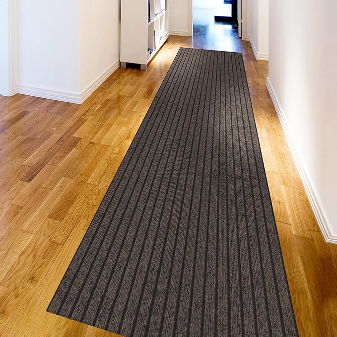 Ottomanson 2'7" x 26' Hallway Runner with Scraper Pile - Extra Durable Non-Slip Rug Mat for Indoor & Outdoor Use - Ideal for Kitchen, Entryway & Garage - High-Traffic Carpet, Brown