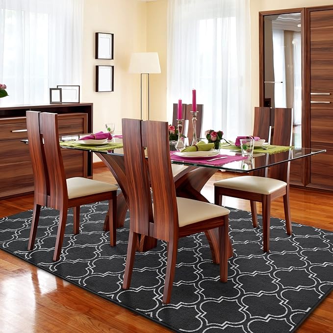 Amearea Fluffy Indoor Trellis Rug, Soft Moroccan Home Rugs for Bedroom, Shag Modern Area Rug for Living Room Kids Room Nursery, Indoor Easy Clean Low Pile Rug Carpet, Dark Grey 4x6 Feet
