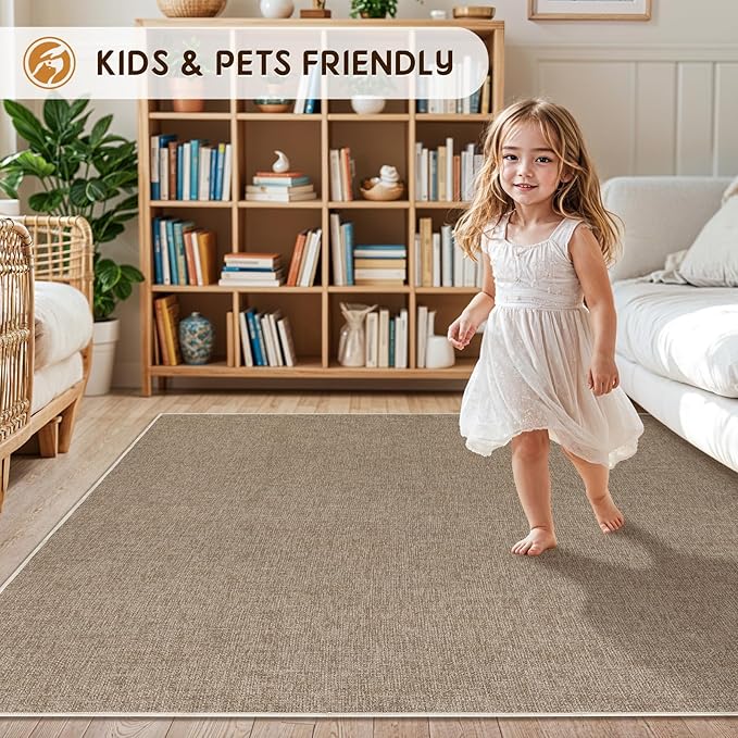 LBRO2M Easy Jute Solid Area Rug 4X4 Round Washable Rugs for Living Room Dining Room Bedroom Natural Jute Look Indoor Outdoor Rug Durable, Solid Non Shedding Eco Friendly (4X6 Natural)