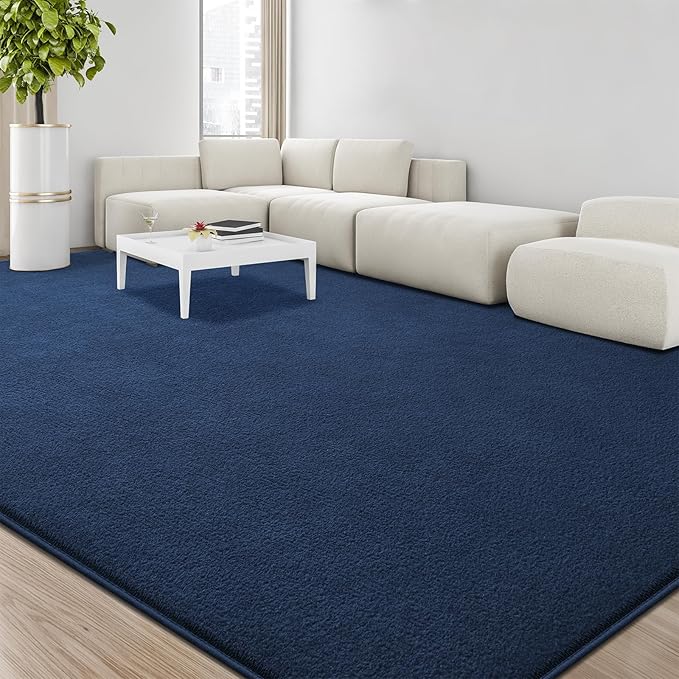 Large Area Rugs for Living Room Bedroom, 7x10 Feet Navy Blue Rug, Minimalist Modern Shag Rug, Soft Thick Memory Foam Indoor Carpet, Non-Slip Washable Rug for Boys Girls Dorm Nursery Room Home Decor