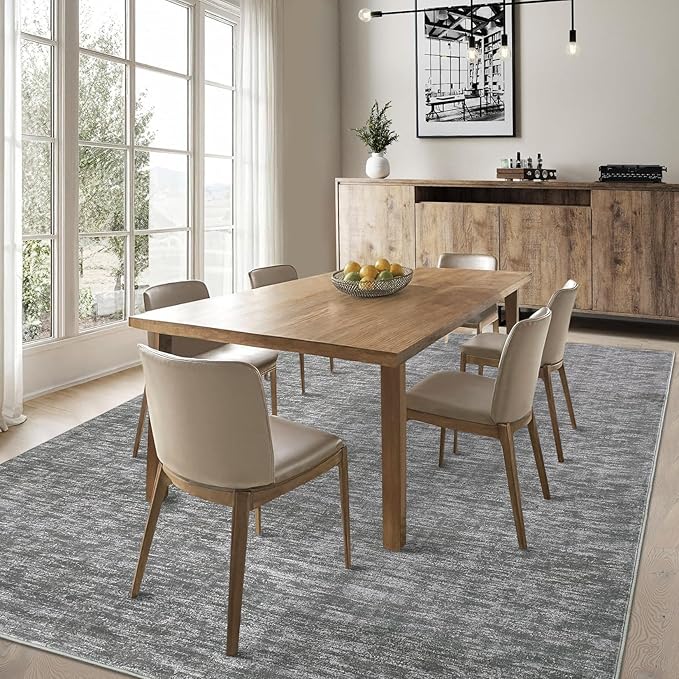 RUGSREAL Solid Area Rug 4x6 Small Bedroom Rug Machine Washable Area Rug Soft Low-Pile Modern Contemporary Throw Rug Non-Slip Throw Indoor Carpet for Living Room Dining Room Kids Room, 4' x 6' Grey