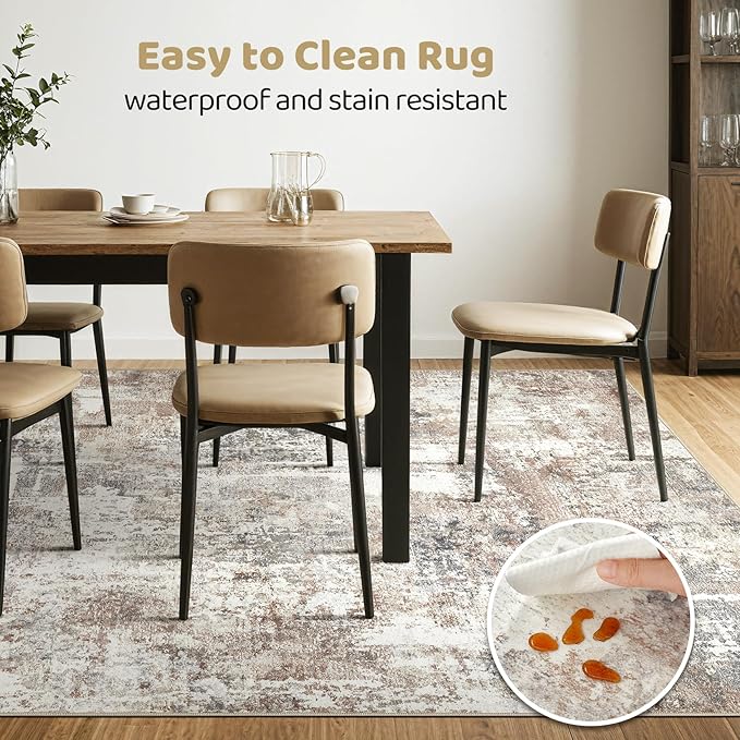 12x18 Rug Living Room: Washable Extra Large Abstract Modern Soft Area Rug Stain Resistant Indoor Floor Non-Slip Accent Carpet for Bedroom Nursery Playroom Office Dining Room Home House- Brown